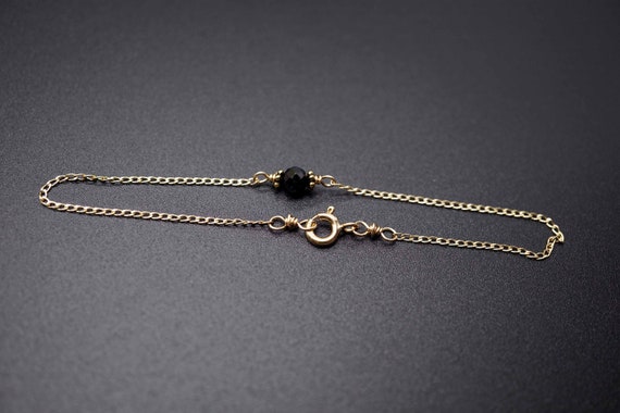 Black Tourmaline Charm Bracelet, Tourmaline Charm Gold Bracelet