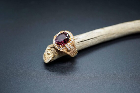 4.6CT Red Tourmaline, Natural Red Tourmaline Ring, Diamond Ring, 18K Rose Gold Ring, Engagement Ring, October Birthstone US Size 6 1/4