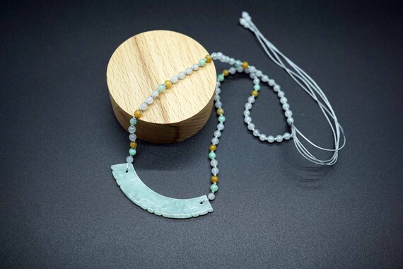 Natural Jade Choker Necklace, Smile Jade Charm Necklace, Tiny Jade Beaded Necklace, Adjustable Choker Necklace