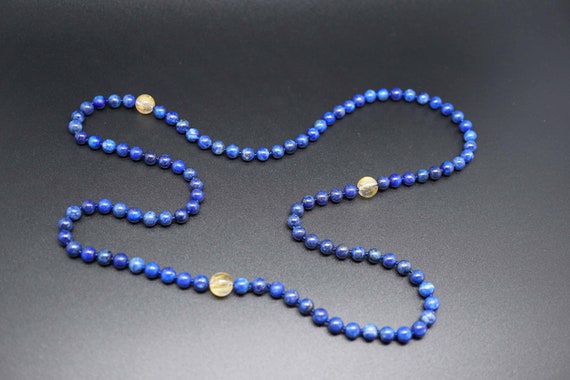 Lapis Lazuli Bead Knotted Necklace, Lapis Long Necklace, Hand Knotted Blue Necklace, Healing Crystal Necklace 26''