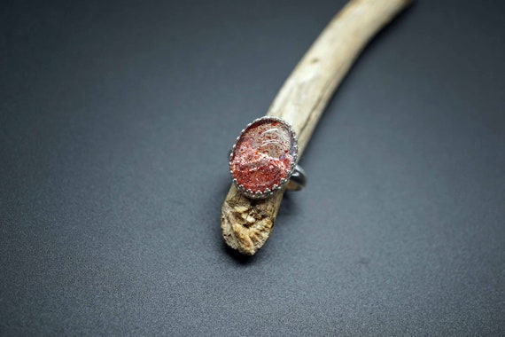 Genuine Strawberry Quartz Ring, Cabochon Strawberry Statement Ring, US 6 3/4, Red Strawberry Ring
