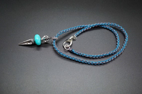 Sterling Silver Vajra Dorje, Amazonite Dorje Pendant, Handmade Blue Cord Necklace, 17.5''