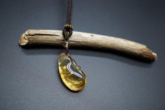 Genuine Amethyst Carved Pendant, Citrine Lucky Bat Pendant Necklace, Lucky Crystal Pendant Necklace