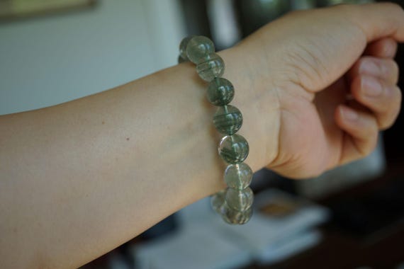 Natural Green Phantom Quartz, Green Quartz Bracelet, Lodolite Quartz, Green Quartz Bracelet, 12mm