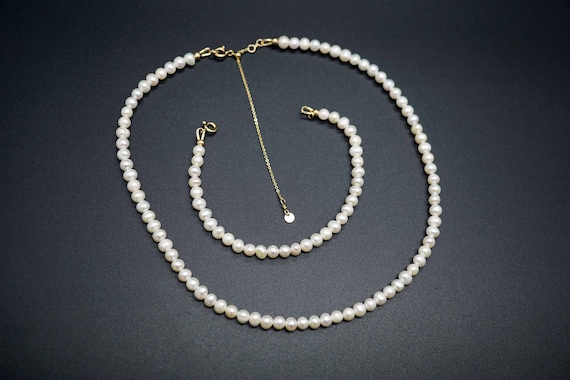 Freshwater Pearl Jewelry Set, Pearl Beaded Necklace, Pearl Beaded Bracelet, Semi-Round Pearl Necklace, 5mm