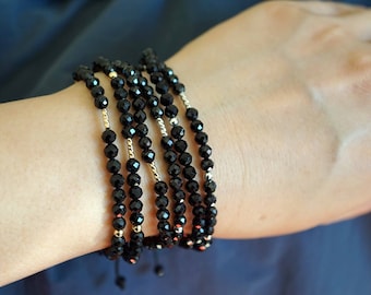 Black Tourmaline Bracelet, Natural Tourmaline Bracelet, Gold filled Bracelet, Sterling Silver Bracelet, 4mm