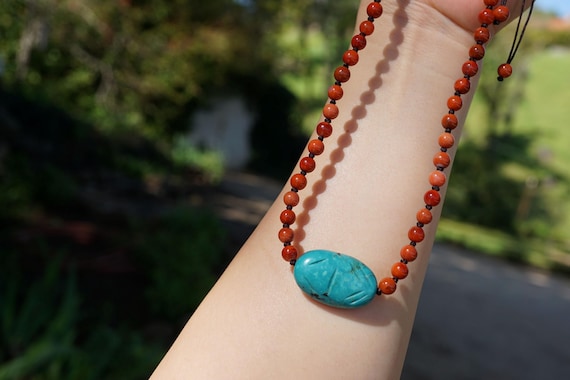 Natural Red Agate (Nanhong) Necklace, Chinese Agate Necklace, Persimmon Red Nanhong, Turquoise Charm Necklace, Adjustable Red Necklace