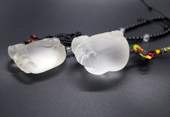 Genuine Clear Quartz Hanger, Carved Baby Foot Quartz, Car Hanging, Rearview Mirror Decor