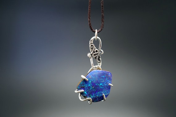 Unique Genuine Freeshape Boulder Opal Silver Handmade Pendant Best Gift to Her