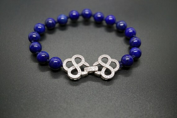 Natural Lapis Lazuli, Lazuli Beaded Bracelet, Blue Lapis Bracelet, Silver Buckle Bracelet, 8mm