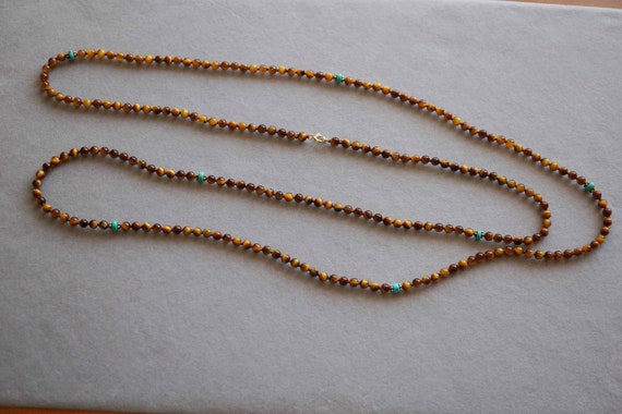 Tiger's Eye Bead Long Necklace, Kontted Bead Long Necklace, 6 Strand Bracelet 4mm