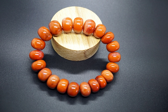 Natural South Red Agate (Nanhong) Chinese Agate Persimmon Color Gradual Rondelle Bracelet