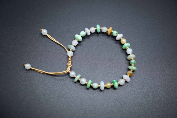 Natural Jade Bracelet, Multi-color Jade Bracelet, Knotted Jade Beaded Bracelet, adjustable Luck Bracelet