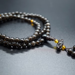Black Obsidian 108 Prayer Bracelet 5.5mm Transparent Obsidian Prayer Stretch Bracelet 3 Layers