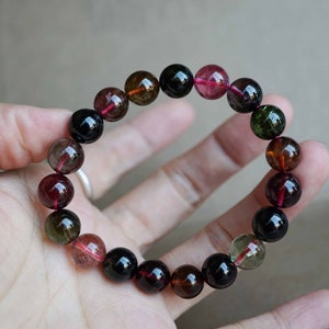 Genuine Multi Tourmaline Bracelet: Colorful Gemstone Jewelry, 10mm Beads