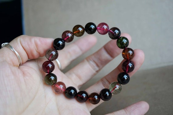 Genuine Multi Tourmaline Bracelet, Colorful Tourmaline Bracelet, Eye Cleaning Tournaline 10mm