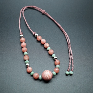 Natural Rhodochrosite Necklace, Rhodochrosite Beaded Necklace, Pink Adjustable Necklace 24&#39;&#39;