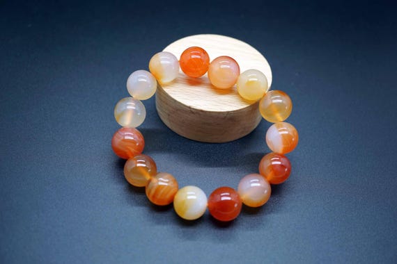 Red Agate Bracelet, Red Statement Bracelet, Large Beaded Bracelet, 14mm