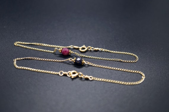 Natural Faceted Ruby in14k Gold-filled Chain Charm Bracelet Round Sapphire Charm Jewelry gift For Her