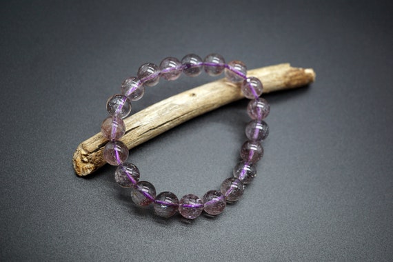 Natural Purple Strawberry Quartz, Strawberry Bracelet, 9.7MM, Purple Rutilated Quartz, High Quality