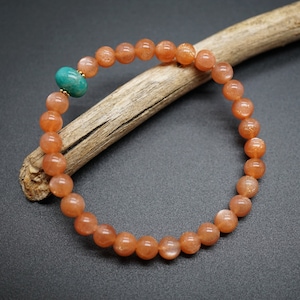 Natural Sunstone Bracelet, Orange Sunstone Bracelet, Stretch Beaded Bracelet, 6.3MM