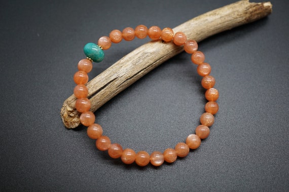 Natural Sunstone Bracelet, Orange Sunstone Bracelet, Stretch Beaded Bracelet, 6.3MM