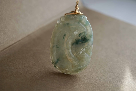 Genuine Green Jade Pendant, Ruyi Jade Charm Necklace, Green Jade Ruyi Pendant, Necklace 18 inch