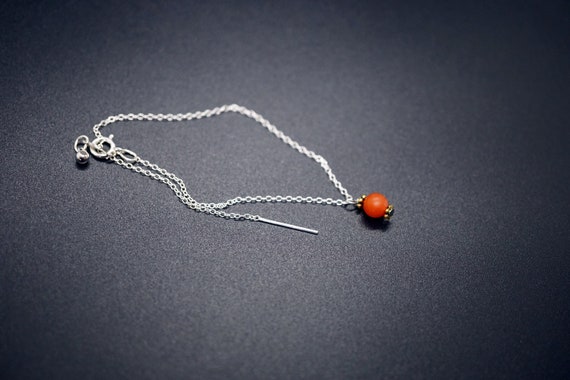 Sterling Silver Adjustable Bracelet, Nanhong Charm Bracelet, Red Agate Charm, Lucky Red
