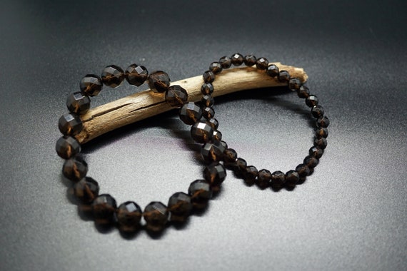 Faceted Smoky Quartz Bracelet, Brown Bead Bracelet, Healing Crystal Bracelet, Stretch Bracelet 6mm 10mm