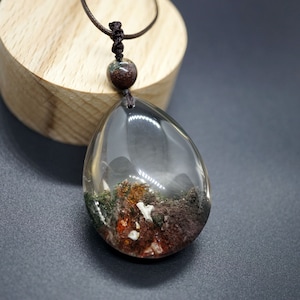 Natural Teardrop Green Ghost Phantom Pendant 41*31MM Landscape Quartz Pendant