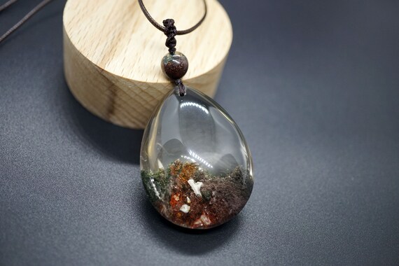 Natural Teardrop Green Ghost Phantom Pendant 41*31MM Landscape Quartz Pendant