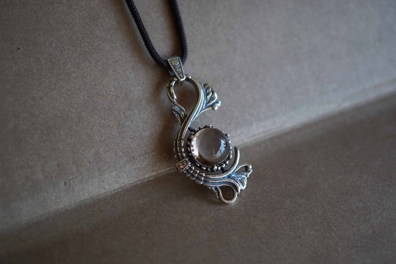 Smoky Quartz Pendant, Sterling Silver Victorian Pendant, Adjustable Length Necklace, Cabonchon Smoky Charm