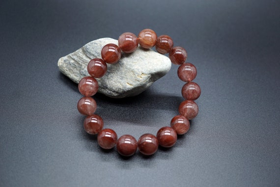 Genuine Red Rutilated Quartz Bracelet, 12.6mm High Quality, Rutilated Quartz Bracelet