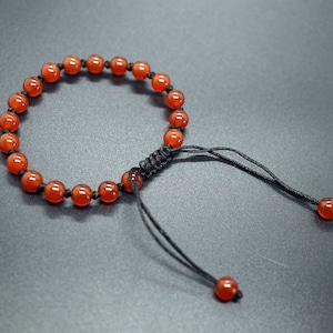 Red Carnelian Bracelet, Knotted Carnelian Bracelet, Adjustable Length Bracelet, 4mm 6mm 8mm