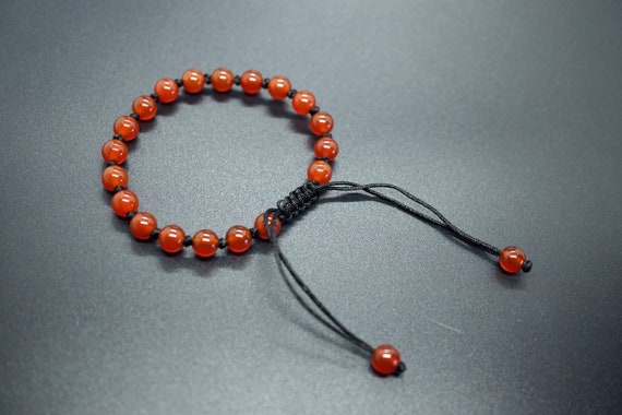 Red Carnelian Bracelet, Knotted Carnelian Bracelet, Adjustable Length Bracelet, 4mm 6mm 8mm