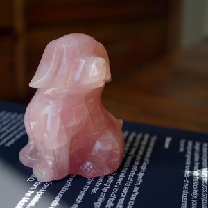 Natural Rose Quartz Carved Dog - Pink Crystal Figurine
