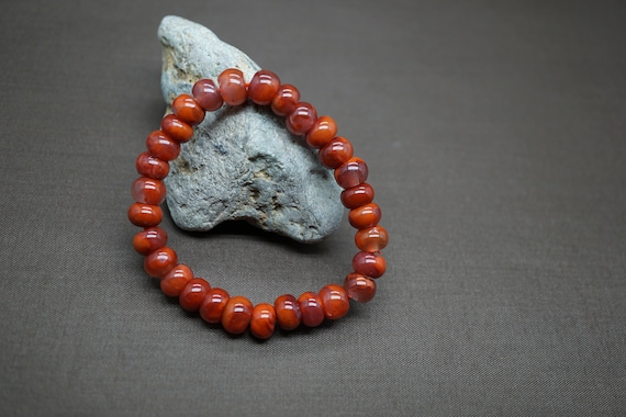 Natural South Red Agate (Nanhong) Chinese Agate Persimmon Color, Red Rondelle Bracelet 8.7mm