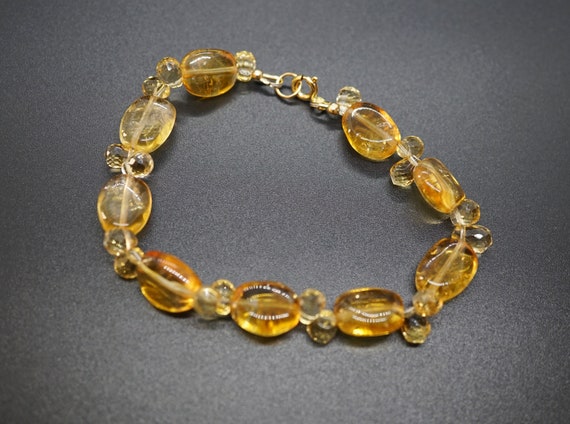 Natural Citrine Bracelet, Mixed Shape Citrine Bracelet 7.5'', Gold Citrine Bracelet