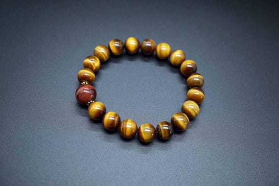Tiger's Eye Beaded Bracelet, Golden Tiger Eye Bracelet, Red Tiger's Eye Charm Bracelet, 10mm