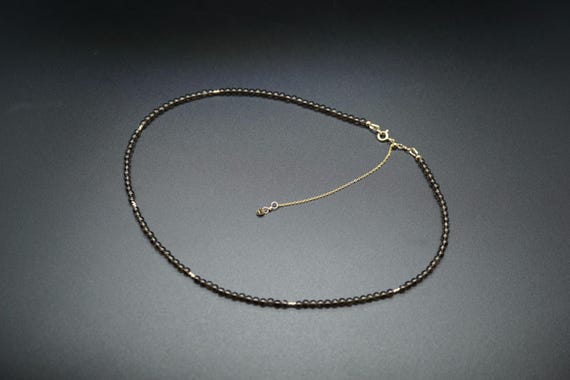 Smoky Quartz Bead Necklace, Smooth Round Smoky Crystal Necklace, Healing Crystal Necklace 3.2MM, Tiny Bead Choker Necklace