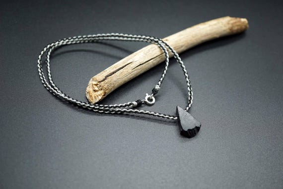 Black Tourmaline Charm, Tourmaline Teardrop Nugget, Black Tourmaline Charm in Silk Cord Necklace, Customized Necklace