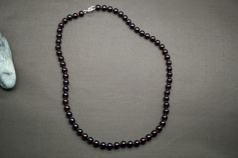 Natural Garnet Bead Necklace, Almandine Garnet Necklace, Hand Knotted Beaded Necklce, Grade A Garnet 6.2mm image 2