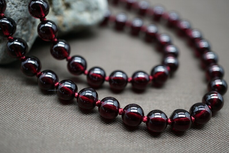 Natural Garnet Bead Necklace, Almandine Garnet Necklace, Hand Knotted Beaded Necklce, Grade A Garnet 6.2mm image 5