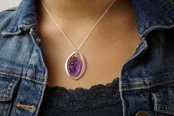 Amethyst Toad Pendant, Silver Amethyst Pendant, Dual purpose Pendant, Personalized Gift for Her