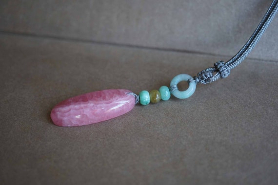 Rhodochrosite Charm Necklace, Pink Oval Pendant, Rhodochrosite Pendant Necklace 26''