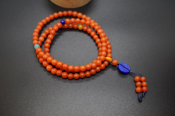 108 Prayer Beads Bracelet, 5.3mm Nanhong Agate, Prayer Stretch Bracelet 3 Layers