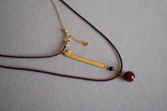 Layering Cord Necklace, Brown String Choker, Diy Cord Choker Necklace, Tiger's Eye Choker Necklace