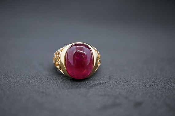 Red Cabochon Tourmaline Ring, Rose Gold Engagement ring, Statement Tourmaline Ring 11ct