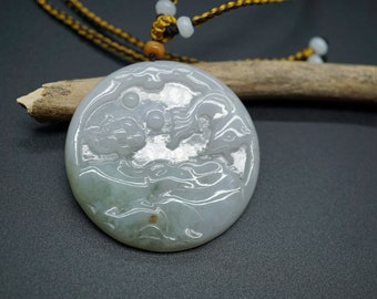 翡翠 蓮の花と魚の彫刻 彫刻された白翡翠のペンダント：魚、蓮、龍のお守り - Etsy 日本