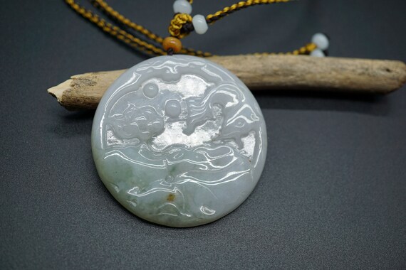 Natural Jade Round Pendant, Carved Fish Pendant, Jade Lotus Pendant, Jade Necklace